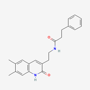 molecular formula C22H24N2O2 B2723782 N-(2-(6,7-dimethyl-2-oxo-1,2-dihydroquinolin-3-yl)ethyl)-3-phenylpropanamide CAS No. 851096-34-9