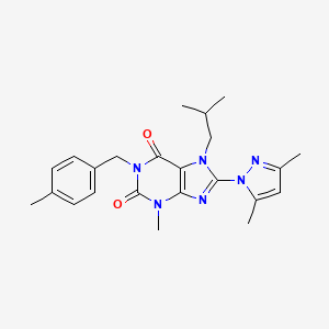 molecular formula C23H28N6O2 B2723792 8-(3,5-dimethyl-1H-pyrazol-1-yl)-7-isobutyl-3-methyl-1-(4-methylbenzyl)-1H-purine-2,6(3H,7H)-dione CAS No. 1020454-05-0