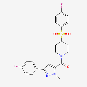 molecular formula C22H21F2N3O3S B2723808 (3-(4-氟苯基)-1-甲基-1H-吡唑-5-基)(4-((4-氟苯基)磺酰基)哌啶-1-基)甲酮 CAS No. 1448053-22-2
