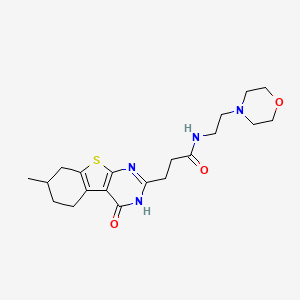 molecular formula C20H28N4O3S B2723833 3-(7-methyl-4-oxo-3,4,5,6,7,8-hexahydrobenzo[4,5]thieno[2,3-d]pyrimidin-2-yl)-N-(2-morpholinoethyl)propanamide CAS No. 950443-37-5