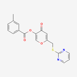 molecular formula C18H14N2O4S B2723835 [4-Oxo-6-(pyrimidin-2-ylsulfanylmethyl)pyran-3-yl] 3-methylbenzoate CAS No. 877635-28-4