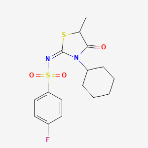 (E)-N-(3-cyclohexyl-5-methyl-4-oxothiazolidin-2-ylidene)-4-fluorobenzenesulfonamide