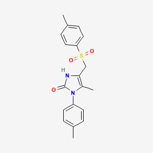 molecular formula C19H20N2O3S B2723855 5-methyl-1-(4-methylphenyl)-4-{[(4-methylphenyl)sulfonyl]methyl}-1,3-dihydro-2H-imidazol-2-one CAS No. 439096-07-8