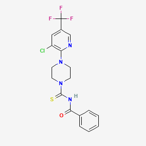 molecular formula C18H16ClF3N4OS B2723863 N-({4-[3-chloro-5-(trifluoromethyl)-2-pyridinyl]piperazino}carbothioyl)benzenecarboxamide CAS No. 260442-21-5