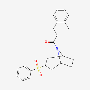 molecular formula C23H27NO3S B2723874 1-((1R,5S)-3-(phenylsulfonyl)-8-azabicyclo[3.2.1]octan-8-yl)-3-(o-tolyl)propan-1-one CAS No. 1448128-29-7