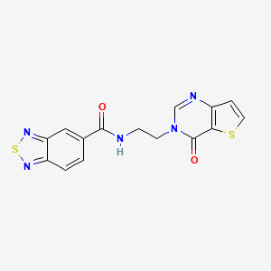 molecular formula C15H11N5O2S2 B2723879 N-(2-(4-氧代噻吩[3,2-d]嘧啶-3(4H)-基)乙基)苯并[c][1,2,5]噻二唑-5-甲酰胺 CAS No. 2034529-83-2