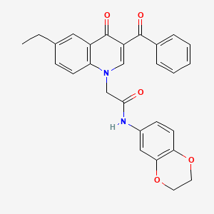 molecular formula C28H24N2O5 B2723888 2-(3-benzoyl-6-ethyl-4-oxoquinolin-1(4H)-yl)-N-(2,3-dihydrobenzo[b][1,4]dioxin-6-yl)acetamide CAS No. 895653-10-8