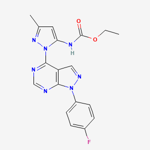 molecular formula C18H16FN7O2 B2723893 ethyl (1-(1-(4-fluorophenyl)-1H-pyrazolo[3,4-d]pyrimidin-4-yl)-3-methyl-1H-pyrazol-5-yl)carbamate CAS No. 1006274-61-8