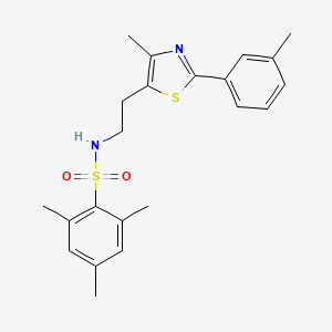 molecular formula C22H26N2O2S2 B2723911 2,4,6-三甲基-N-[2-[4-甲基-2-(3-甲基苯基)-1,3-噻唑-5-基]乙基]苯磺酰胺 CAS No. 873010-36-7