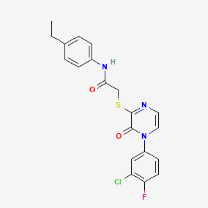 molecular formula C20H17ClFN3O2S B2723915 2-((4-(3-chloro-4-fluorophenyl)-3-oxo-3,4-dihydropyrazin-2-yl)thio)-N-(4-ethylphenyl)acetamide CAS No. 899743-99-8