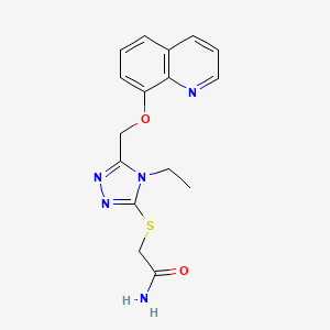molecular formula C16H17N5O2S B2723918 2-((4-ethyl-5-((quinolin-8-yloxy)methyl)-4H-1,2,4-triazol-3-yl)thio)acetamide CAS No. 496776-55-7