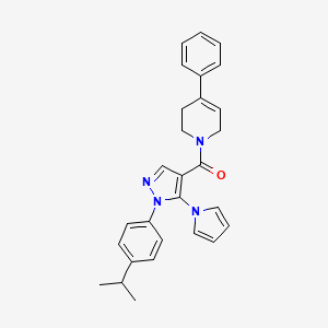 molecular formula C28H28N4O B2723922 (1-(4-isopropylphenyl)-5-(1H-pyrrol-1-yl)-1H-pyrazol-4-yl)(4-phenyl-5,6-dihydropyridin-1(2H)-yl)methanone CAS No. 1206997-64-9