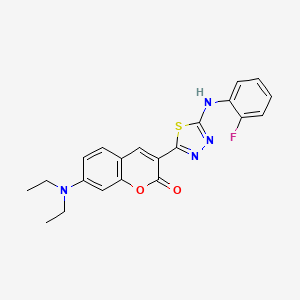 molecular formula C21H19FN4O2S B2723925 7-(diethylamino)-3-(5-((2-fluorophenyl)amino)-1,3,4-thiadiazol-2-yl)-2H-chromen-2-one CAS No. 326913-85-3