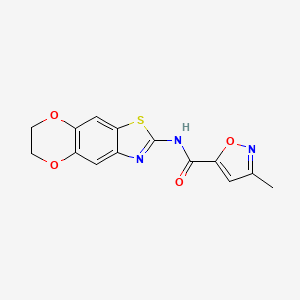 molecular formula C14H11N3O4S B2723930 N-(6,7-dihydro-[1,4]dioxino[2',3':4,5]benzo[1,2-d]thiazol-2-yl)-3-methylisoxazole-5-carboxamide CAS No. 946287-07-6