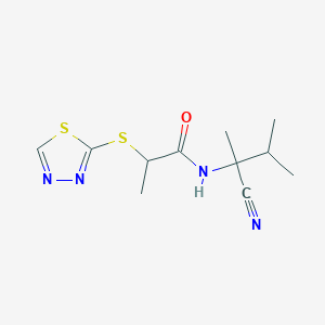 molecular formula C11H16N4OS2 B2723931 N-(1-cyano-1,2-dimethylpropyl)-2-(1,3,4-thiadiazol-2-ylsulfanyl)propanamide CAS No. 1181174-09-3