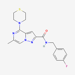 molecular formula C19H20FN5OS B2723956 N-(4-fluorobenzyl)-6-methyl-4-(1,4-thiazinan-4-yl)pyrazolo[1,5-a]pyrazine-2-carboxamide CAS No. 1775527-06-4