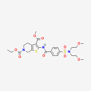 molecular formula C25H33N3O9S2 B2723968 6-ethyl 3-methyl 2-(4-(N,N-bis(2-methoxyethyl)sulfamoyl)benzamido)-4,5-dihydrothieno[2,3-c]pyridine-3,6(7H)-dicarboxylate CAS No. 449781-40-2