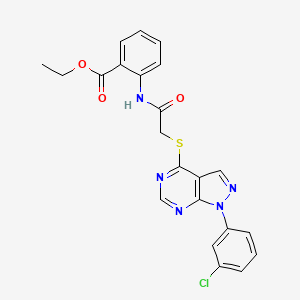 molecular formula C22H18ClN5O3S B2723969 乙酸2-(2-((1-(3-氯苯基)-1H-吡唑并[3,4-d]嘧啶-4-基)硫)乙酰氨基)苯甲酸酯 CAS No. 893919-46-5