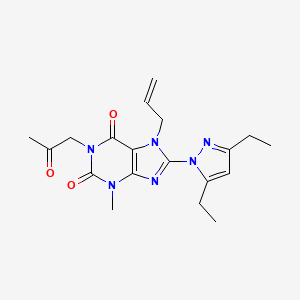 molecular formula C19H24N6O3 B2723973 8-(3,5-Diethylpyrazolyl)-3-methyl-1-(2-oxopropyl)-7-prop-2-enyl-1,3,7-trihydro purine-2,6-dione CAS No. 1014051-58-1