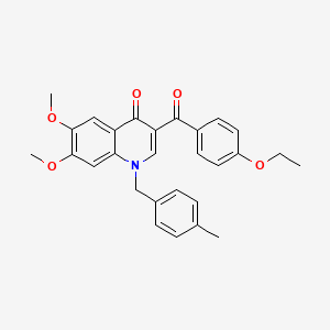 molecular formula C28H27NO5 B2723986 3-(4-Ethoxybenzoyl)-6,7-dimethoxy-1-[(4-methylphenyl)methyl]quinolin-4-one CAS No. 866813-20-9