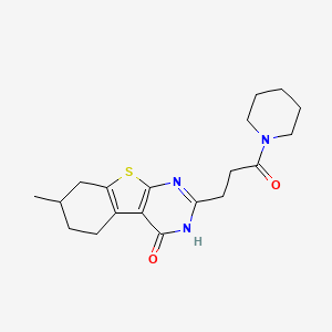 molecular formula C19H25N3O2S B2723988 7-methyl-2-(3-oxo-3-piperidin-1-ylpropyl)-5,6,7,8-tetrahydro[1]benzothieno[2,3-d]pyrimidin-4(3H)-one CAS No. 950436-02-9