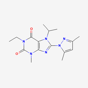 molecular formula C16H22N6O2 B2723991 8-(3,5-dimethyl-1H-pyrazol-1-yl)-1-ethyl-7-isopropyl-3-methyl-1H-purine-2,6(3H,7H)-dione CAS No. 1013988-53-8
