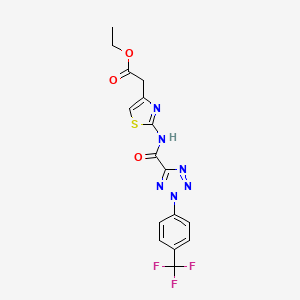 molecular formula C16H13F3N6O3S B2724002 乙酸2-(2-(2-(4-(三氟甲基)苯基)-2H-四唑-5-羧酰胺基)噻唑-4-基)乙酸酯 CAS No. 1396844-55-5