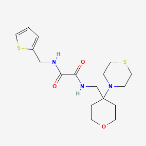 molecular formula C17H25N3O3S2 B2724005 N'-[(4-Thiomorpholin-4-yloxan-4-yl)methyl]-N-(thiophen-2-ylmethyl)oxamide CAS No. 2415462-91-6