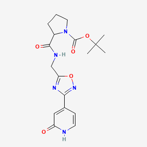 molecular formula C18H23N5O5 B2724019 叔丁基2-(((3-(2-氧代-1,2-二氢吡啶-4-基)-1,2,4-噁二唑-5-基)甲基)氨基)吡咯啉-1-羧酸酯 CAS No. 2034201-93-7