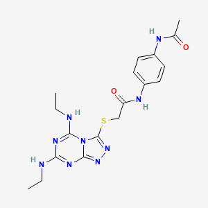 molecular formula C18H23N9O2S B2724022 N-[4-(acetylamino)phenyl]-2-{[5,7-bis(ethylamino)[1,2,4]triazolo[4,3-a][1,3,5]triazin-3-yl]sulfanyl}acetamide CAS No. 898443-66-8