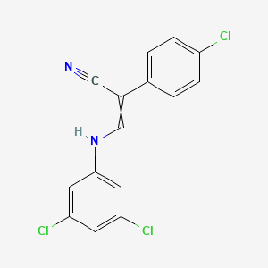 molecular formula C15H9Cl3N2 B2724026 2-(4-Chlorophenyl)-3-(3,5-dichloroanilino)acrylonitrile CAS No. 338402-95-2