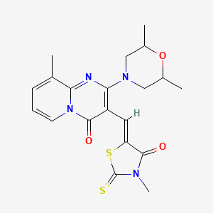 molecular formula C20H22N4O3S2 B2724027 (Z)-5-((2-(2,6-二甲基吗啉)-9-甲基-4-氧代-4H-吡啶[1,2-a]嘧啶-3-基)甲亚甲基)-3-甲基-2-噻唑硫代噻唑-4-酮 CAS No. 372970-11-1