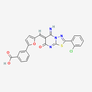 molecular formula C23H13ClN4O4S B2724048 3-[5-[(Z)-[2-(2-chlorophenyl)-5-imino-7-oxo-[1,3,4]thiadiazolo[3,2-a]pyrimidin-6-ylidene]methyl]furan-2-yl]benzoic acid CAS No. 356075-07-5