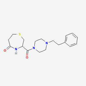 molecular formula C18H25N3O2S B2724064 3-(4-Phenethylpiperazine-1-carbonyl)-1,4-thiazepan-5-one CAS No. 1396560-41-0