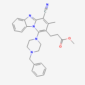 molecular formula C28H29N5O2 B2724076 Methyl 3-[1-(4-benzylpiperazin-1-yl)-4-cyano-3-methylpyrido[1,2-a]benzimidazol-2-yl]propanoate CAS No. 845665-75-0
