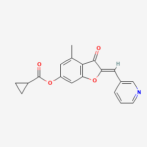 molecular formula C19H15NO4 B2724088 (Z)-4-methyl-3-oxo-2-(pyridin-3-ylmethylene)-2,3-dihydrobenzofuran-6-yl cyclopropanecarboxylate CAS No. 903869-96-5