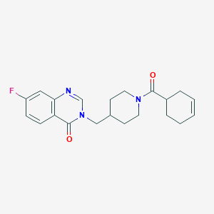 molecular formula C21H24FN3O2 B2724089 3-[[1-(Cyclohex-3-ene-1-carbonyl)piperidin-4-yl]methyl]-7-fluoroquinazolin-4-one CAS No. 2415624-96-1