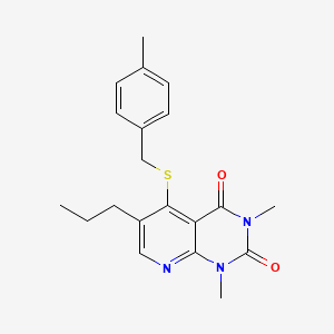 molecular formula C20H23N3O2S B2724093 1,3-dimethyl-5-((4-methylbenzyl)thio)-6-propylpyrido[2,3-d]pyrimidine-2,4(1H,3H)-dione CAS No. 900004-85-5
