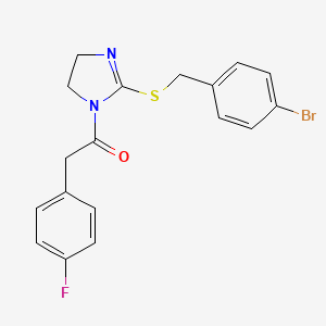 molecular formula C18H16BrFN2OS B2724096 1-(2-((4-bromobenzyl)thio)-4,5-dihydro-1H-imidazol-1-yl)-2-(4-fluorophenyl)ethanone CAS No. 851800-79-8
