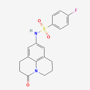 molecular formula C18H17FN2O3S B2724098 4-fluoro-N-(3-oxo-1,2,3,5,6,7-hexahydropyrido[3,2,1-ij]quinolin-9-yl)benzenesulfonamide CAS No. 898455-65-7