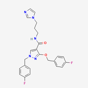 molecular formula C24H23F2N5O2 B2724108 N-(3-(1H-imidazol-1-yl)propyl)-1-(4-fluorobenzyl)-3-((4-fluorobenzyl)oxy)-1H-pyrazole-4-carboxamide CAS No. 1014069-93-2
