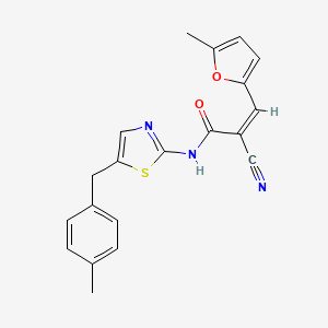 (Z)-2-cyano-N-(5-(4-methylbenzyl)thiazol-2-yl)-3-(5-methylfuran-2-yl)acrylamide