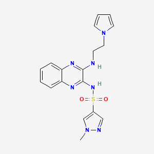 molecular formula C18H19N7O2S B2724123 N-(3-((2-(1H-pyrrol-1-yl)ethyl)amino)quinoxalin-2-yl)-1-methyl-1H-pyrazole-4-sulfonamide CAS No. 1798640-08-0