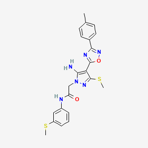 molecular formula C22H22N6O2S2 B2724128 2-[5-amino-4-[3-(4-methylphenyl)-1,2,4-oxadiazol-5-yl]-3-(methylthio)-1H-pyrazol-1-yl]-N-[3-(methylthio)phenyl]acetamide CAS No. 1243008-16-3