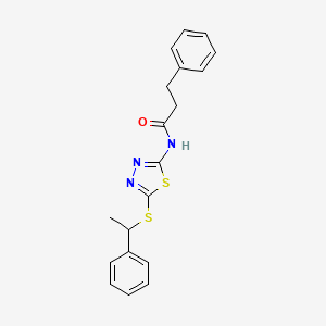 molecular formula C19H19N3OS2 B2724134 3-phenyl-N-(5-((1-phenylethyl)thio)-1,3,4-thiadiazol-2-yl)propanamide CAS No. 477216-12-9