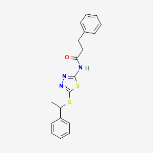 3-phenyl-N-(5-((1-phenylethyl)thio)-1,3,4-thiadiazol-2-yl)propanamide