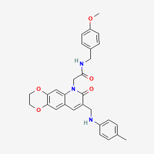 molecular formula C29H29N3O5 B2724138 N-(4-methoxybenzyl)-2-[7-oxo-8-(4-toluidinomethyl)-2,3-dihydro[1,4]dioxino[2,3-g]quinolin-6(7H)-yl]acetamide CAS No. 932359-25-6