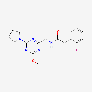 molecular formula C17H20FN5O2 B2724142 2-(2-fluorophenyl)-N-((4-methoxy-6-(pyrrolidin-1-yl)-1,3,5-triazin-2-yl)methyl)acetamide CAS No. 2034577-29-0
