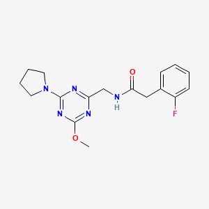 molecular formula C17H20FN5O2 B2724142 2-(2-氟苯基)-N-((4-甲氧基-6-(吡咯啉-1-基)-1,3,5-三嗪-2-基)甲基)乙酰胺 CAS No. 2034577-29-0