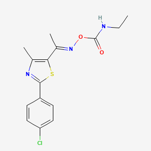 molecular formula C15H16ClN3O2S B2724145 2-(4-Chlorophenyl)-5-({[(ethylamino)carbonyl]oxy}ethanimidoyl)-4-methyl-1,3-thiazole CAS No. 477872-54-1